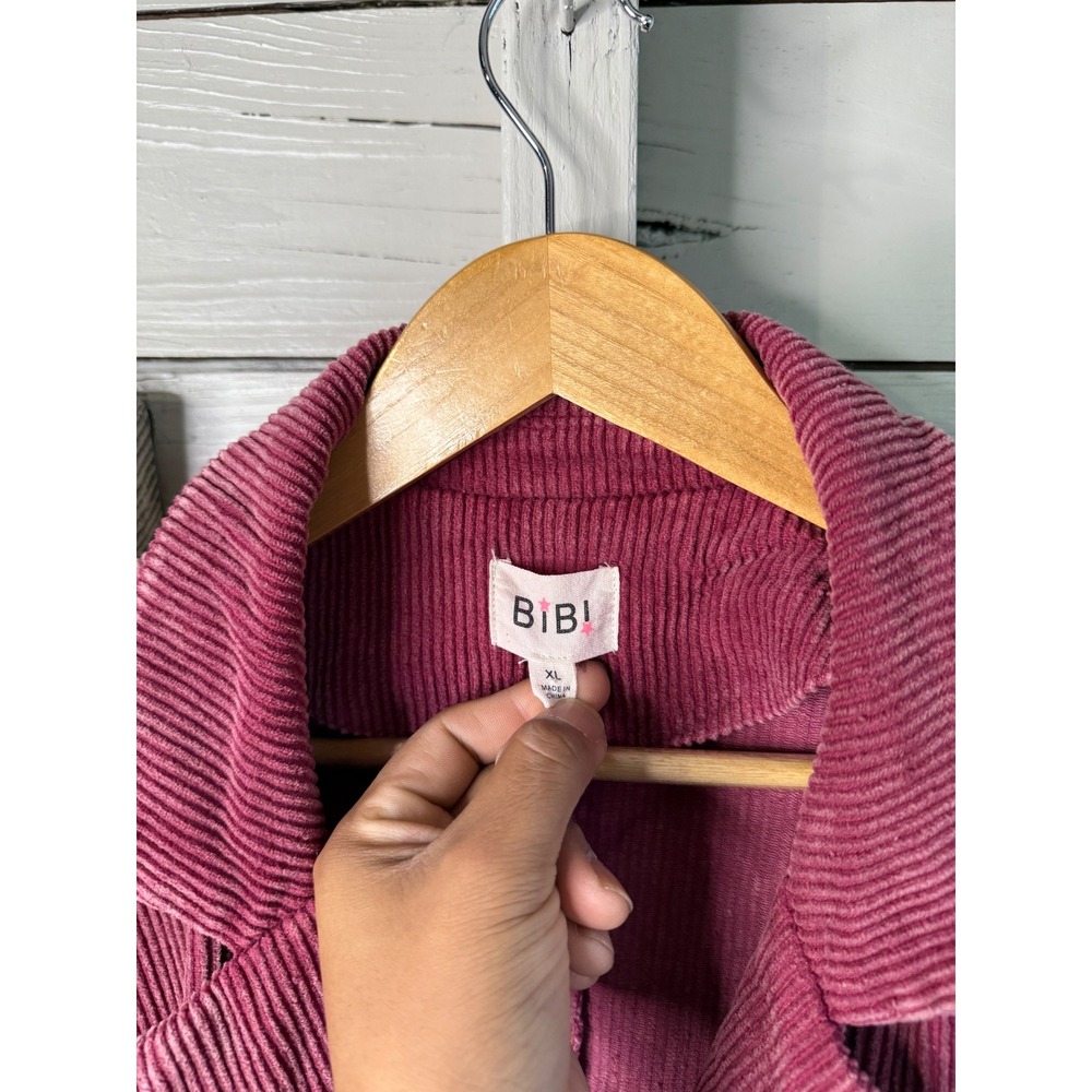 BiBi Pink Corduroy Blazer Jacket XL Wide Wale Epaulette Oversized Berry - Picture 4 of 5